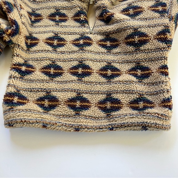 BKE Women’s Medium Colorful Aztec Pattern Tan Sherpa Wubby Quarter Zip Pullover - Picture 14 of 16